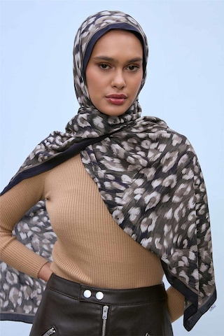Silk Home Eco Viscose Leopar Desen Şal 6001 Gri-siyah-vizon
