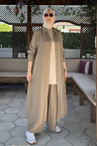 Rabia Şamlı Elif Pantolonlu Takım Vizon Normal