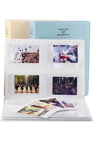 128 Cepler Fotoğraf Kitabı Albümü İsim Kartı Tutucu Fujifilm Instax Mini 8 / 7s / 70/25 / 50s / 90 Gri Beyaz