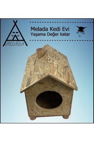 Melada Kedi Evi Dış Ortam Uygun Ahşap Kedi Evi Osb 43x40x37 Cm