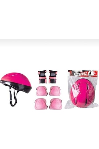 Çocuk Kask Dizlik Dirseklik Koruyucu Seti Pembe