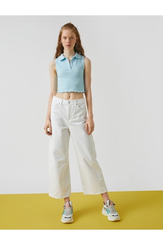 Koton Polo Yaka Kolsuz Pamuklu Crop Atlet Mavi 2sal30082ık