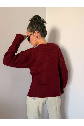 Ali Butik Bordo Önden Bağlamalı Triko Hırka Bordo