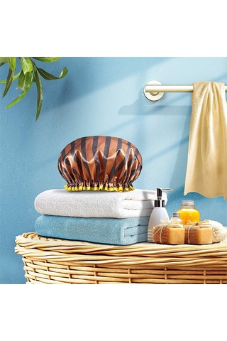 Kadınlar İçin Baskılı Çift Katmanlı Su Geçirmez Banyo Kapağı - Şık Duş Şapkası White
