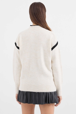 Gabria Fermuarlı Şeritli Kazak Ekru