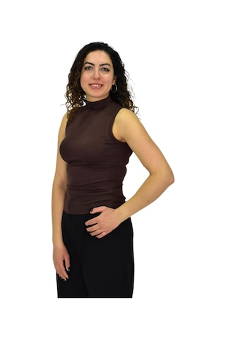 Kadın Düz Renk Vücuda Oturan Askılı Tişört Bgl-st04297 Kahve