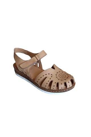 Castle Black 22380 Kadın Hakiki Deri Önü Kapalı Günlük Comfort Sandalet Bej