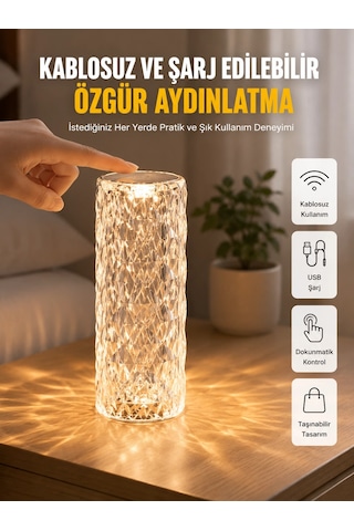 Yeni Nesil Modern Kristal Masa Ve Gece Lambası Dokunmatik Renk Değiştirebilen Antrasit Melanj 00097312