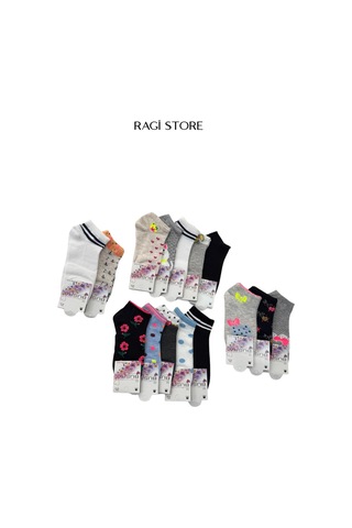 Ragi Store 8'li Kadın Kolaj Patik Çorap Çok Renkli