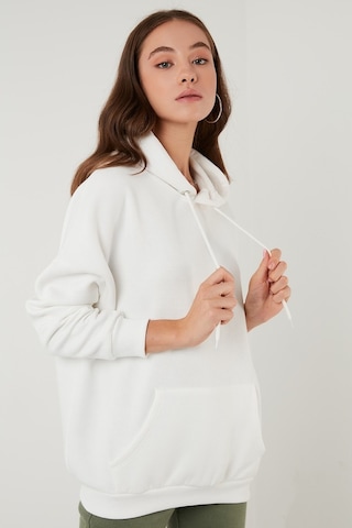 Lela Regular Fit Pamuklu Kapüşonlu Yaka Şardonlu Kışlık Bayan Sweat 5863854 Ekru