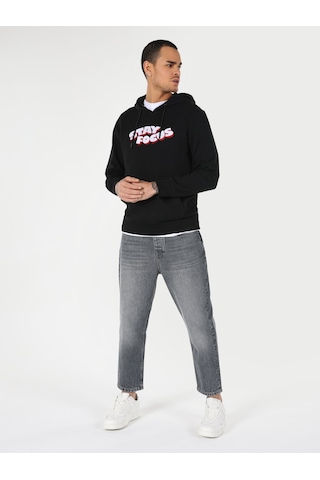 Colin's Regular Fit Kapüşonlu Yazı Baskılı Siyah Erkek Sweatshirt CL1061698_Q1.V1_BLK