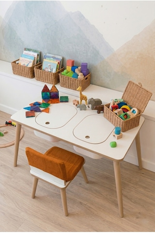 Montessori Çocuk Masası - Oyun Masası - Aktivite Masası - Çalışma Masası - Etkinlik Masası Beyaz