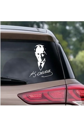 Atatürk İmza Ve Silüet Sticker - Gazi Mustafa Kemal - Atatürk - Araba Oto Motosiklet Araç Karavan Sticker 00565 20x15 Cm
