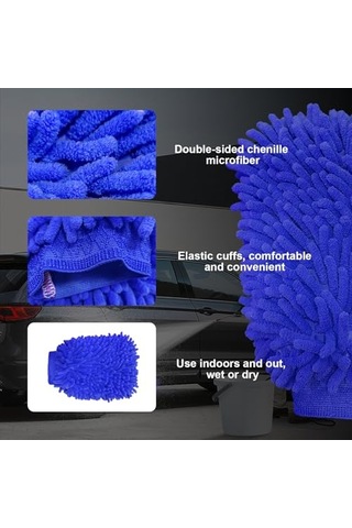 Premium Mikrofiber Yıkama Eldiveni, Yumuşak Çizilmez Çift Taraflı Şönil Yıkama Eldiveni, Araba Yıkama Ve Detaylandırma İçin Mükemmel Mavi, Büyük 256