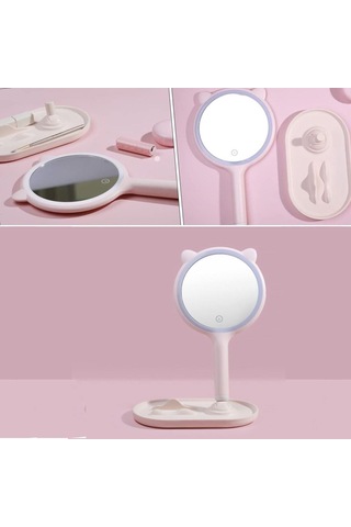 Kedi Kulaklı Telefon Standlı Yuvarlak Dokunmatik Led Ayarlı Masa Çok Renkli