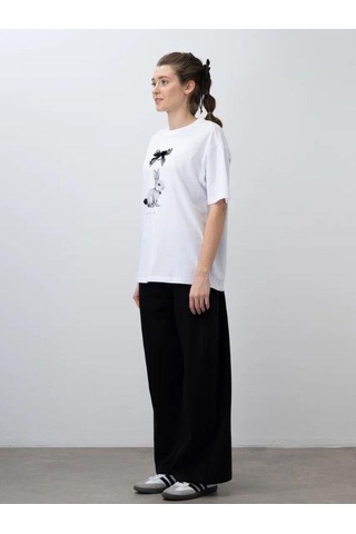 Zekids Kız Çocuk Tavşan Baskılı Oversize Tasarım Tshirt-15538 Ekru