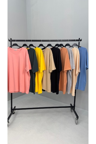Koza Butik Kadın Büyük Beden Kısa Kollu Basic Oversize T-shirt 1976-25 Siyah