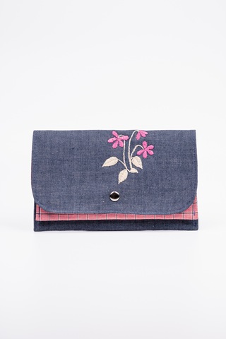 Fabric Craft Bag Kadın Kumaş Cüzdan Nakışlı Pembe - Mavi