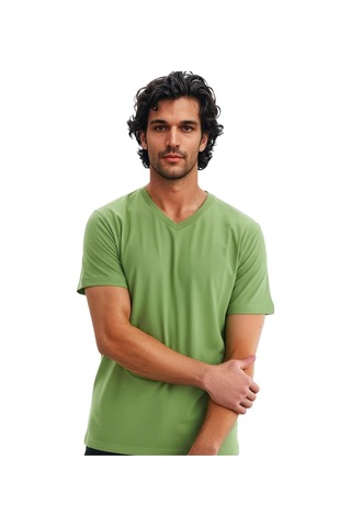 Arma Ar-ma Erkek V Yaka Tişört Baskisiz Basic Örme Kumaş Regular Fit %100 Pamuk 30/1 Penye Süprem Y31364408102 Yeşil-y1