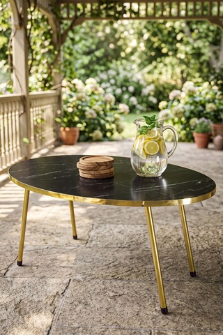 Bezos Gold Ayak Oval Orta Sehpa Bendir Siyah Ob