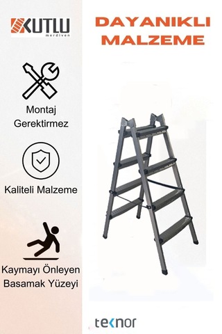 Çift Taraflı Dayanıklı 4+4 Metal Basamaklı Merdiven