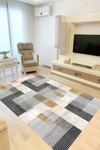 Rovigo Home Dijital Baskı Yıkanabilir Kaymaz Taban Salon Halısı Ve Yolluk Rv114-fnl420 Siyah