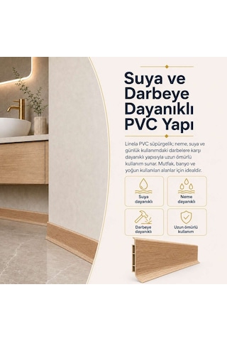Linela Suya Dayanıklı Pvc Süpürgelik 8 Cm - Canberra Meşe - Lnl406