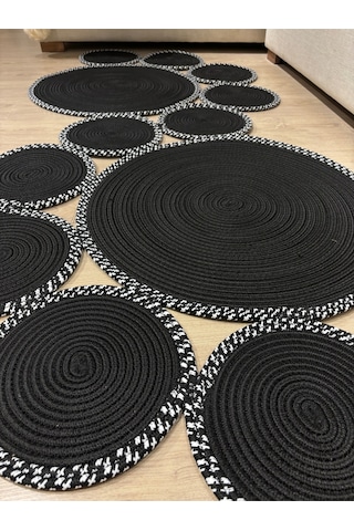 Mavaux Siyah Snake Hasır Jüt Bej Yolluk Halı Kilim Siyah - Beyaz