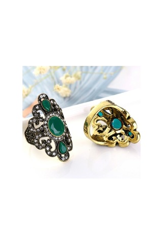 Fastbuy Vintage Ethnic Carved Inlaid Acrylic Resin Hollow Ring, Size 9, Red Çok Renkli Elegance Women's Fashion Jewelry Çok Renkli