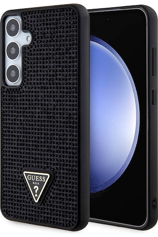 Galaxy S24 Plus Uyumlu Kılıf Guess Lisanslı Taşlı Arka Yüzey Üçgen Logolu Kapak Siyah