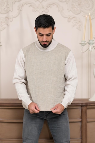 Woolen World Balıkçı Yaka Desenli Yünlü Erkek Triko Kazak Krem