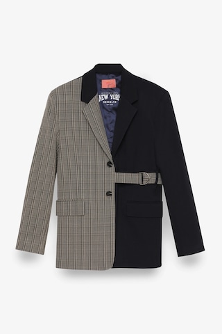 Ekose Garnili Kuşak Detaylı Oversize Blazer Ceket Lacivert Lacivert
