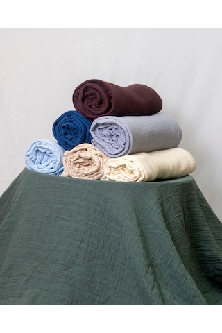 4 Katlı Müslin Yatak Örtüsü - Battaniye Pike %100 Organik Pamuk Dört Mevsim Yumuşak Gots Sertifikalı Açık Gri