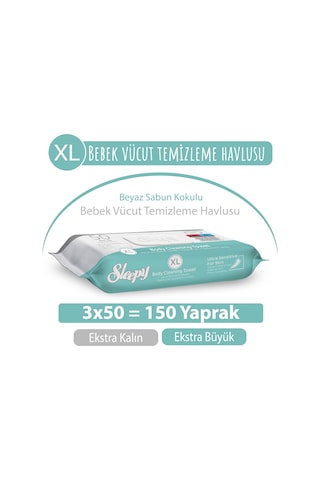 Sleepy Xl Beyaz Sabun Bebek Vücut Temizleme Havlusu 3 x 50 150 Yaprak