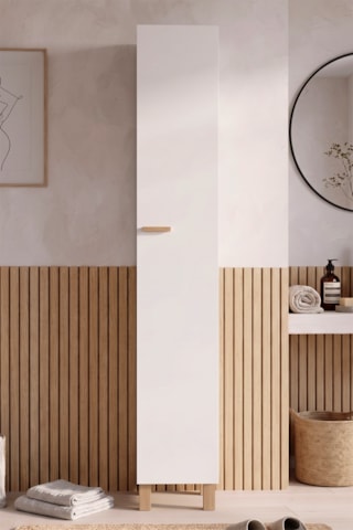 Robin Home Porto Tek Kapaklı Ahşap Ayaklı Çok Amaçlı Banyo Boy Dolabı Dar Alan Düzenleyici Beyaz