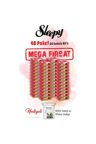 Sleepy 90'lı Gül Kokulu Islak Bebek Havlusu Mega 48 Paket Ve Rosie Hediye Tekli