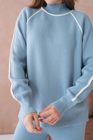 Kadın Dik Yaka Kazak Pantolon İkili Triko Takım Açık Mavi