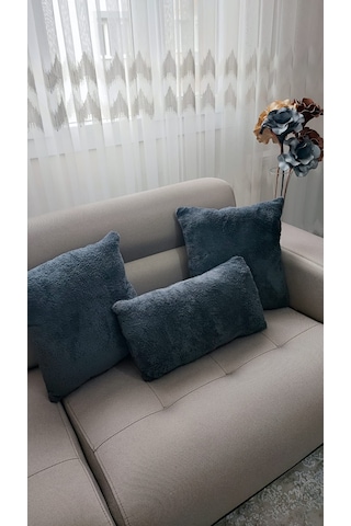 3- Lü Kare Takım Kırlent Yastık 2 Kenar Antrasit /1 Orta Antrasit