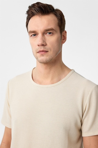 Süvari Ekru Slim Fit Armürlü Bisiklet Yaka Tişört-37260 Ekru