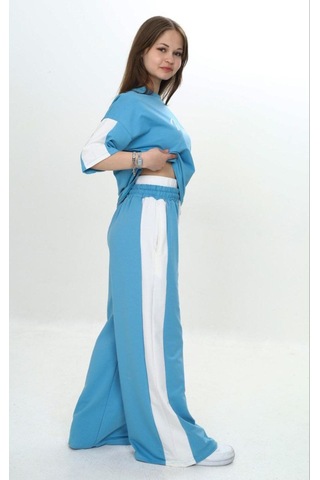 Kız Çocuk %100 Pamuk London Baskılı Oversize Garnili Truvakal Kollu Eşofman Takımı-293-eşt-0010 Turkuaz