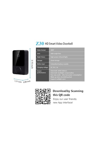 Moly Kablosuz Akıllı Kapı Zili 480p Kamera Pır Hareket Algılama 2yönlü Ses Gece Görüş Beyaz Pır İle Güvenlik Kamerası