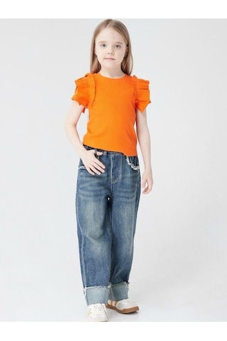 Kız Çocuk Kaşkorse Kolları Fırfırlı Bluz-13810-turuncu Turuncu