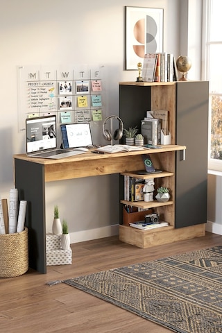Yurudesign Laura Kitaplıklı Çalışma Masası Atlantik Çam Siyah Ct2