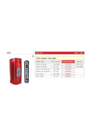 Fiat Ducato Sol Arka Stop Lambası Duysuz 2002-2005