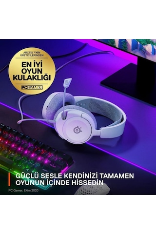 Steelseries Arctis Nova 1 Beyaz Kablolu Mikrofonlu Kulak Üstü Oyuncu Kulaklığı