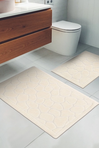Jolly 2'li Pamuklu Klozet Takımı, Krem Banyo Paspas Seti Renkli