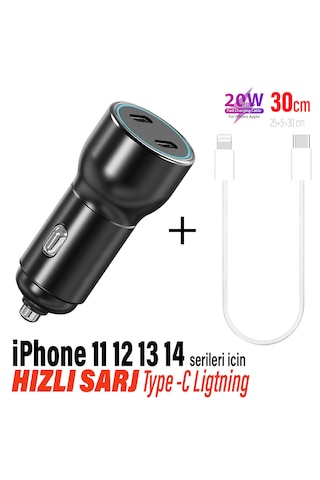 Hızlı Araç Şarj Aleti İphone 11-12-13-14 Serisi Uyumlu Araba Şarj