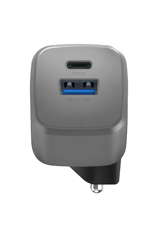 Ampcharge Gan20 20w Type-c Ve 18w Usb 3.0 Çıkışlı Hızlı Şarj Aleti - Koyu Gri