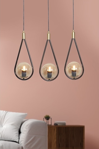 Luzarana Siena 3 Lü Sarı-Eskitme Metal Gövde Bal Rengi Camlı Tasarım... Çok Renkli