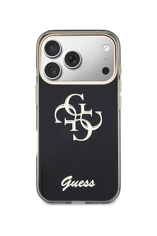 Apple iPhone Uyumlu 18 Pro Kılıf Guess Lisanslı Yazı Ve 4g Büyük Metal Logolu Silikon Kapak Siyah